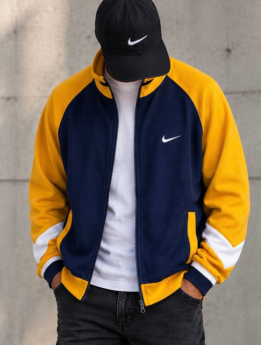 Nike Vintage Trainingsjacke 90s/Y2K – Blau/Gelb – Größe M