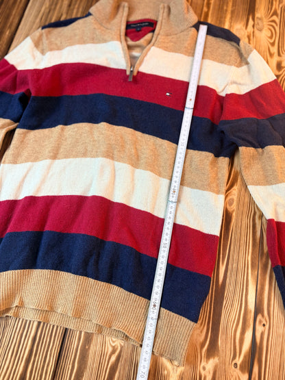 Original Tommy Hilfiger Half Zip Strickpullover Beige/Bordeaux – Größe S – Classic Premium