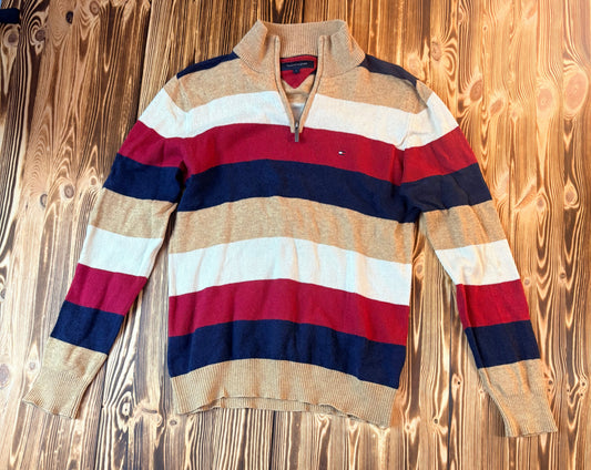 Original Tommy Hilfiger Half Zip Strickpullover Beige/Bordeaux – Größe S – Classic Premium
