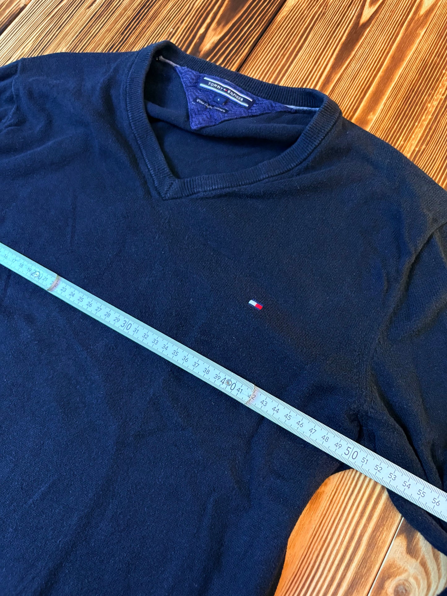 Original Tommy Hilfiger V-Neck Strickpullover Schwarz – Größe L – Classic Premium