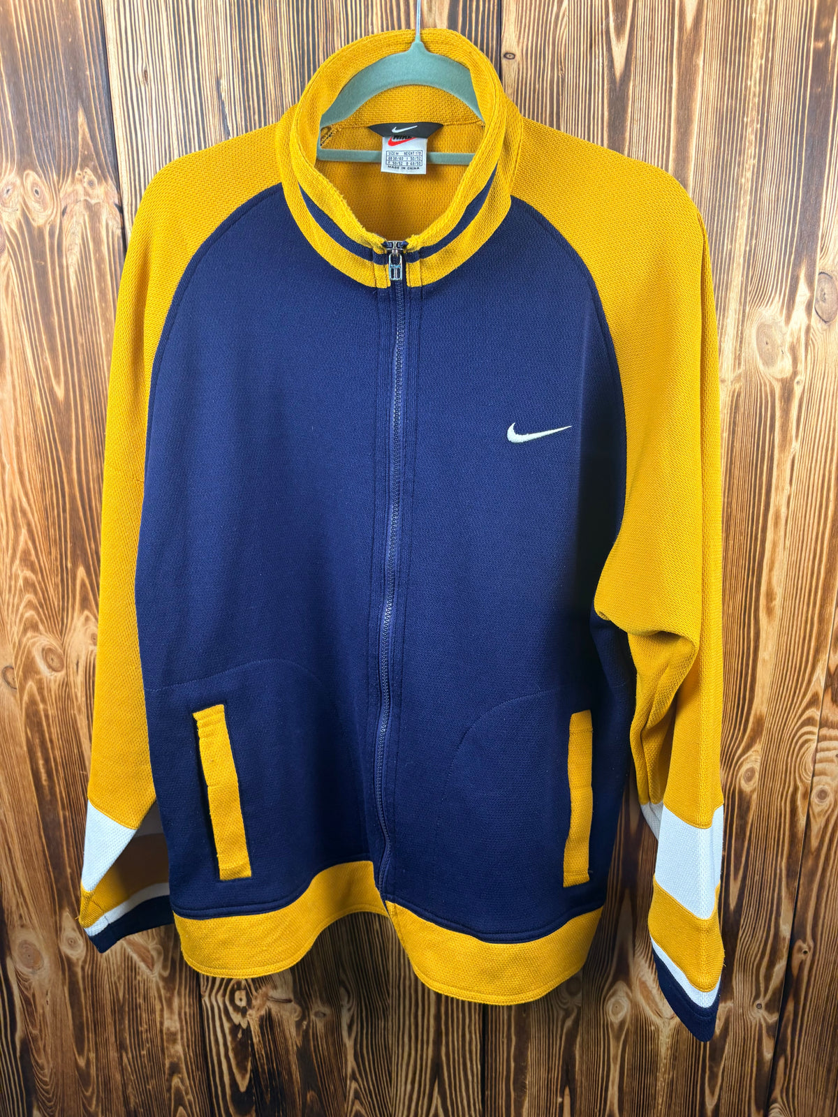 Nike Vintage Trainingsjacke 90s/Y2K – Blau/Gelb – Größe M