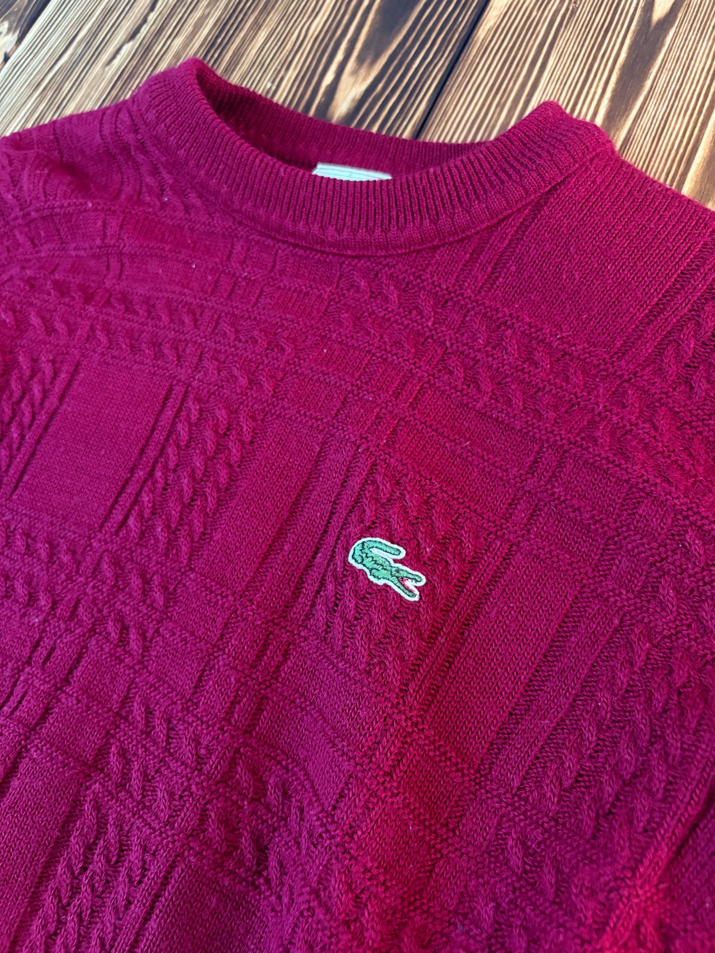 Lacoste Vintage Strickpullover – Bordeaux – Größe 6 (ca. L)