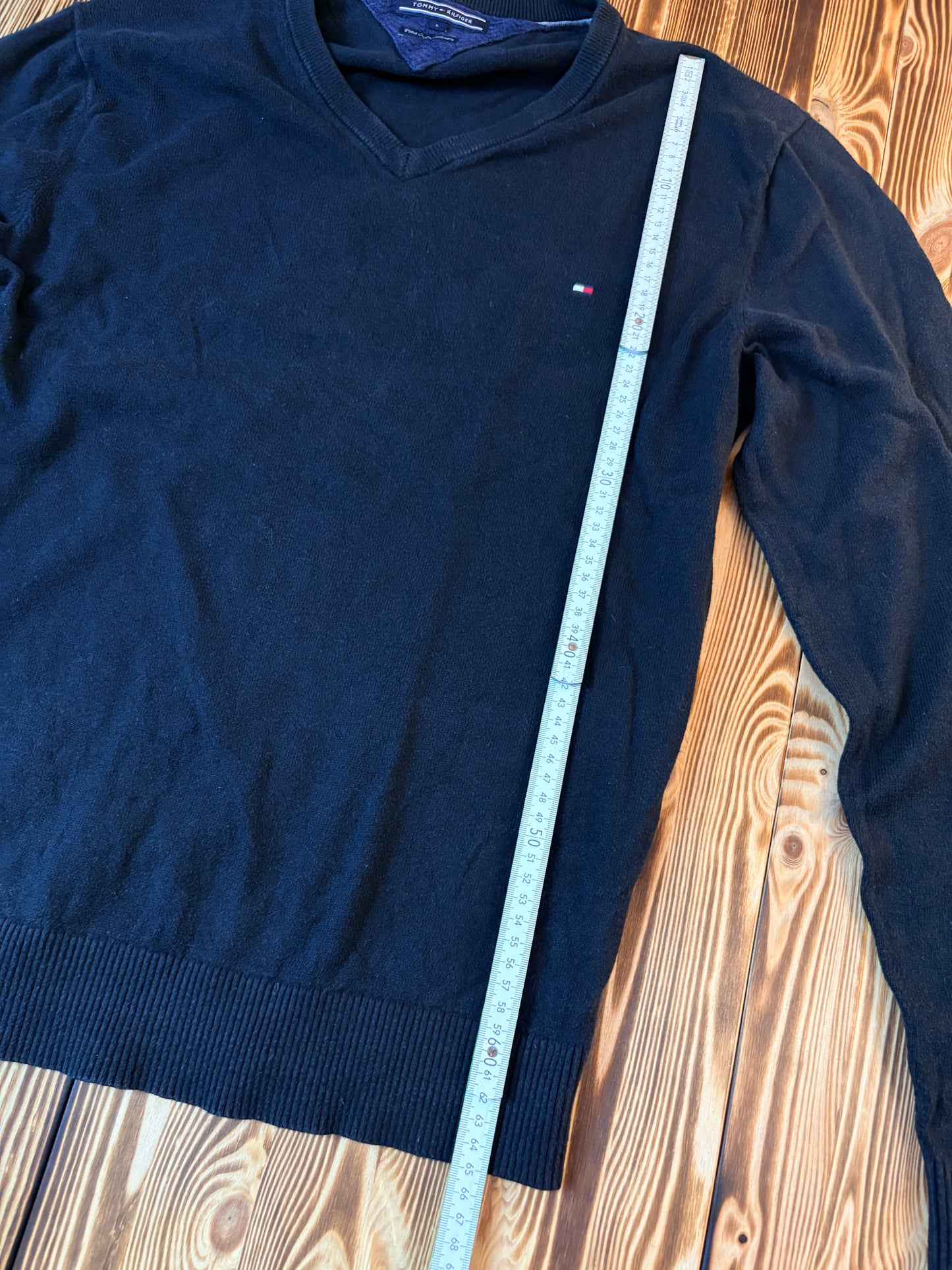 Original Tommy Hilfiger V-Neck Strickpullover Schwarz – Größe L – Classic Premium