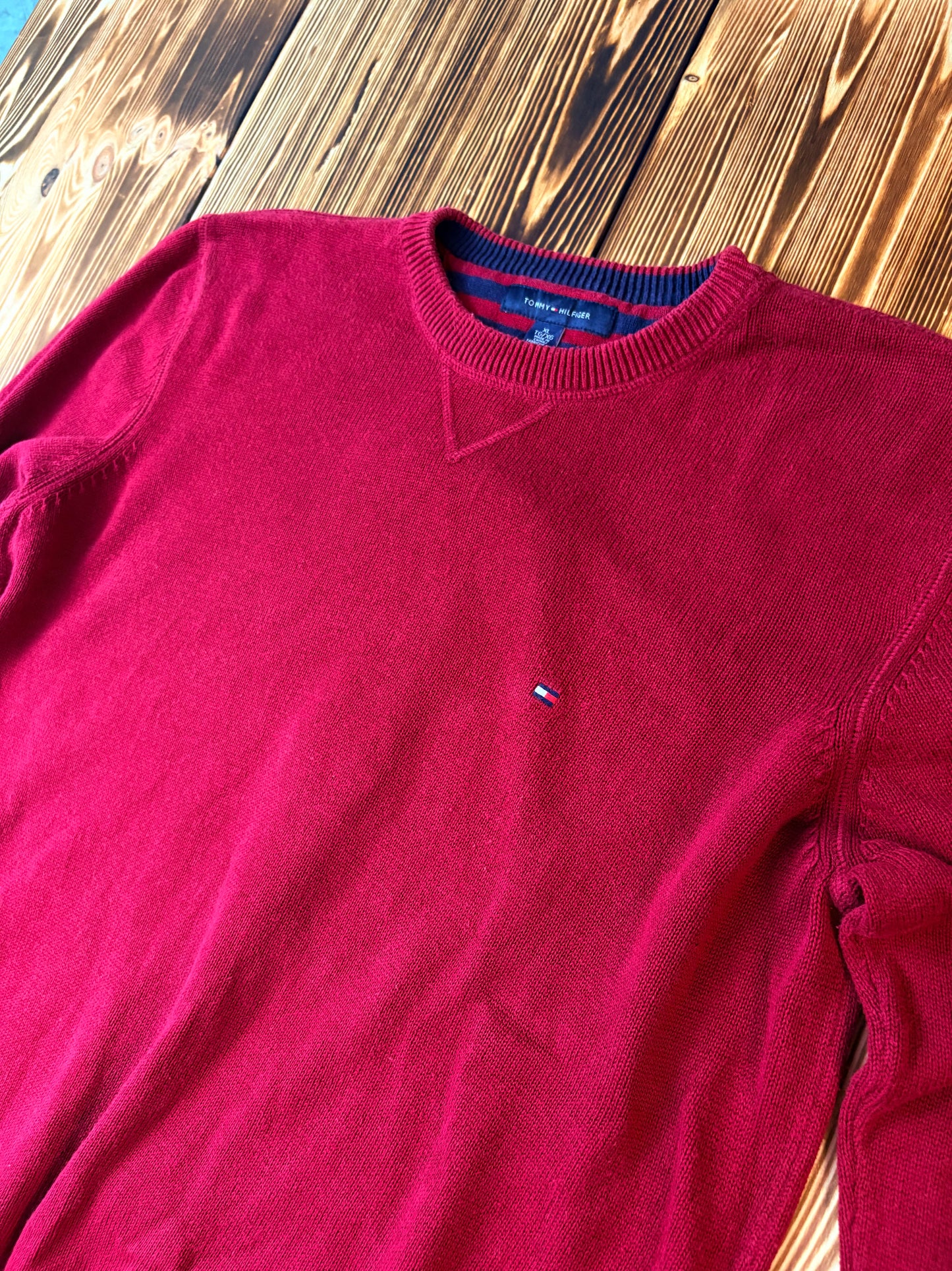 Original Tommy Hilfiger Strickpullover Bordeaux – XL – Classic Premium Knit