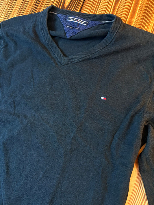 Original Tommy Hilfiger V-Neck Strickpullover Schwarz – Größe L – Classic Premium