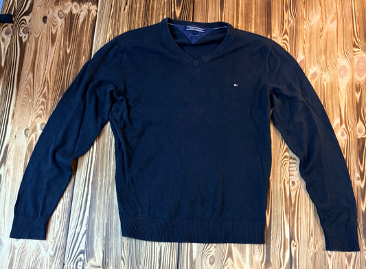 Original Tommy Hilfiger V-Neck Strickpullover Schwarz – Größe L – Classic Premium