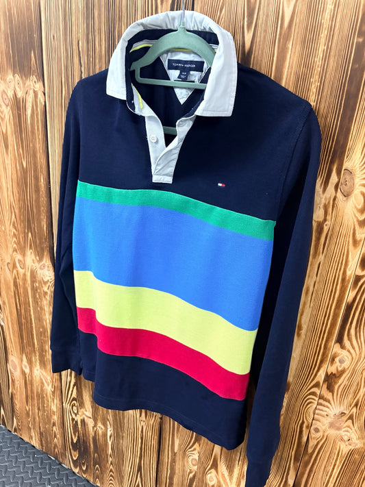Tommy Hilfiger Vintage Rugby Polo dunkelblau mit bunten Streifen